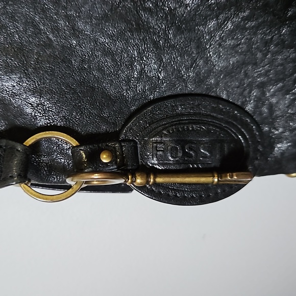 Fossil Black Leather Crossbody Bagwith Gold Studs - Picture 3 of 13